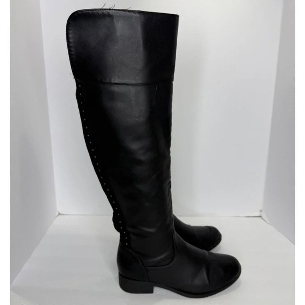 Primark Black Knee‑High Studded Womens Equestrian Riding‎ Boots 6 Biker Y2K Goth